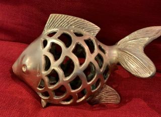 Fantastic Vintage Solid Brass Koi Fish Lantern Candle Holder,  10 " X 5.  5 "