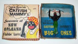 Vintage Black Americana Catfish Mama Souvenir Of Orleans Fishing Lure Set