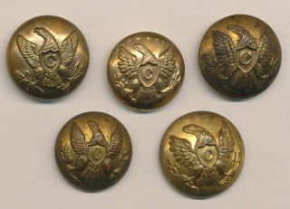 Grouping Of Civil War And Post Civil War Cavalry Buttons.  Five Coat Buttons