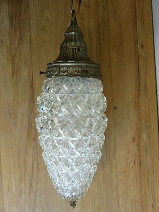 Vtg Mid Century Modern Hollywood Regency Teardrop Glass Hanging Swag Light 18 "