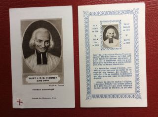 Holy Card W Relic To Saint J.  B.  M.  Vianney Curé D’ Ars Portrait Authentique