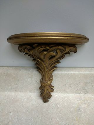 Vintage Syroco Wood Ornate Gold Wall Shelf 8 1/2 " Tall By 9 1/2 " Wide
