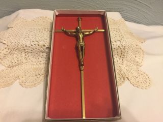 Brushed Goldtone/brass Religious Crucifix Cross Of Jesus Christ W/ Inri Engraved
