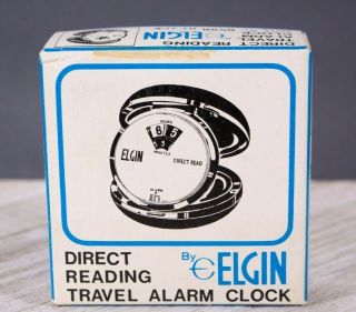 VINTAGE ELGIN DIRECT READING COMPACT CLAMSHELL TRAVEL ALARM CLOCK 8598 2