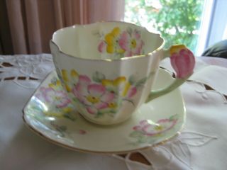 Antique Star Paragon Cup And Saucer Flower Handle - Apple Blossom