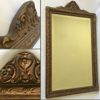 Vintage Carved Wood Gesso Wall Mirror Art Nouveau Eastlake Victorian 27½ X 15½