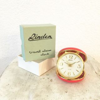 Vintage Mid Century Linden Travel Alarm Clock Red Leather Case Japan Box Radium