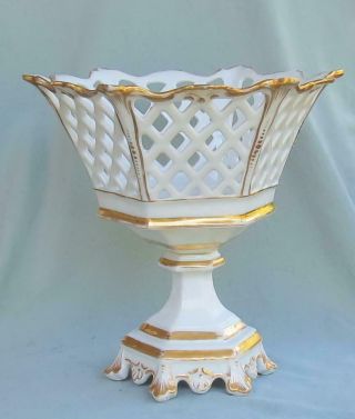 Old Paris? Porcelain Reticulated Compote Gold Trim