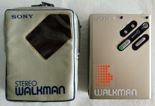 Vintage Silver Sony Walkman Wm - 5 With Silver And Blue Carry Case, .
