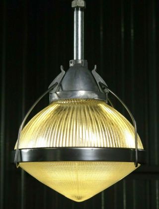 Vtg Holophane 11 " Dust Tight Light Industrial Pendant Ceiling Lamp Fixture