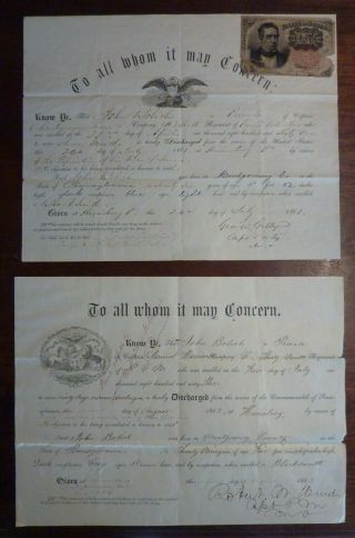 2 Civil War Discharge Papers John Bolich Pennsylvania Company H 6th Regiment