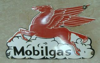 Vintage Mobilgas Pegasus Porcelain Sign Gas Station Pump Plate