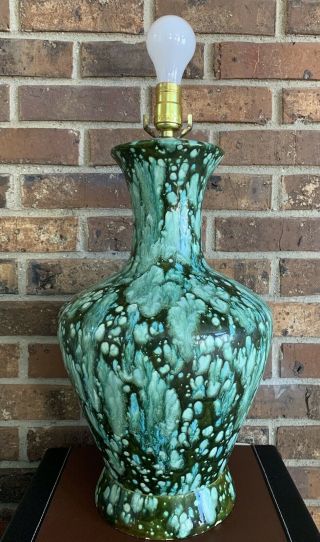 Vtg Mcm Drip Glaze Ceramic 3 Way Table Lamp Green Aqua Blue Urn Vase Gorgeous