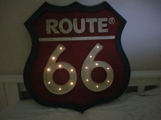 ROUTE 66 METAL SIGN WITH LIGHT VINTAGE LOOK 2
