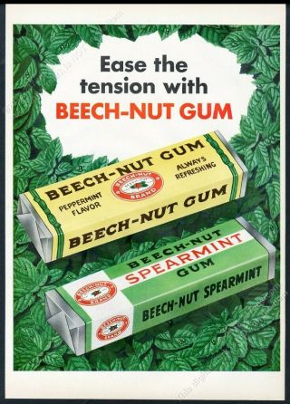 1954 Beech Nut Peppermint Spearmint Chewing Gum Pack Art Vintage Print Ad