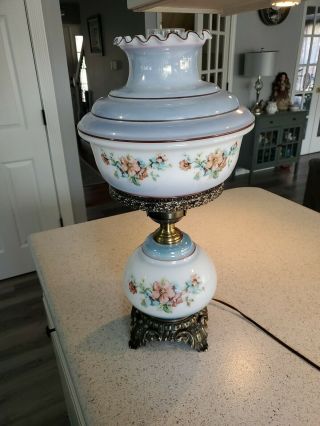 Vintage Gone With The Wind Lamp Blue/floral 21 "