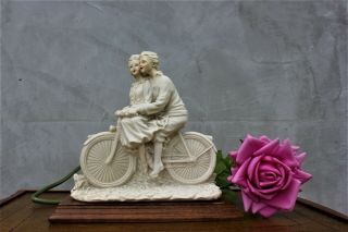 Vintage Resin Figurine Man And Woman On A Bike Romantic Statue Of A Couple