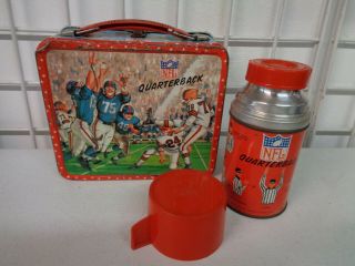 Vintage 1964 Aladdin Nfl Quarterback Metal Lunchbox Complete W/ Thermos