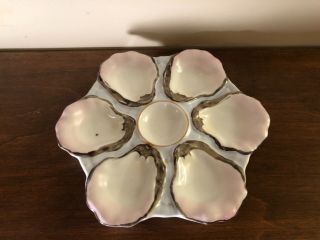 Antique 19th Century 756 0 German Porcelain Oyster Plate.  6 Wells