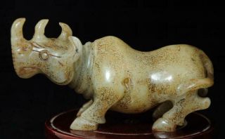 Chinese Antique Hand Carved Old He Tian Jade Rhino Statue Nr F02
