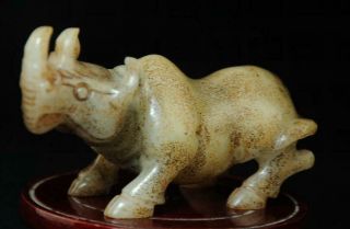 Chinese antique hand carved old HE TIAN jade rhino statue NR f02 3