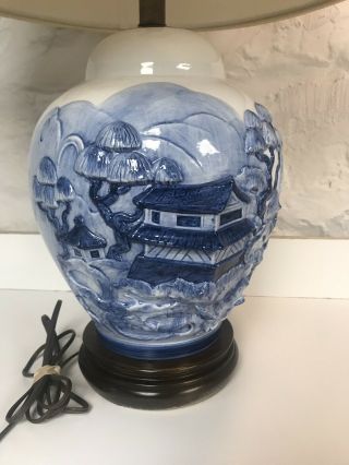 Vintage Frederick Cooper Shade & Finial Chinoiserie Lamp Blue White