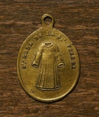 Antique Religious Bronze Medal Pendant The Holy Dress Of Virgin Mary Chartres