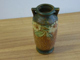 Vintage Roseville Dahlrose Double Handled Vase 6 1/4 Inch