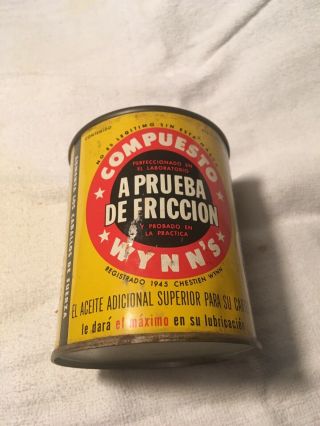 Vintage Wynn’s Friction Proof Motor Oil Can,  1945 Spanish Compuesto