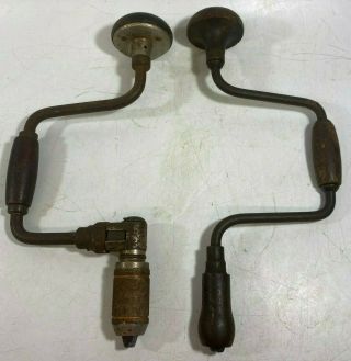 (2) Vintage Antique Stanley 923 10 ",  Unbranded Hand Drill Bit Braces