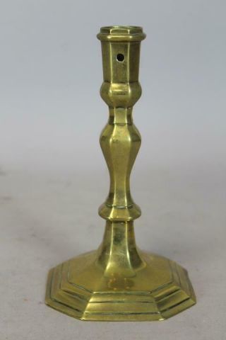 Rare 17th C Spanish Brass Candlestick Bold Shaft Stepped Base Great Old Color