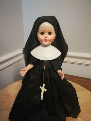 Vintage Hard Plastic Catholic Nun Doll Full Habit W/ Crucifix All
