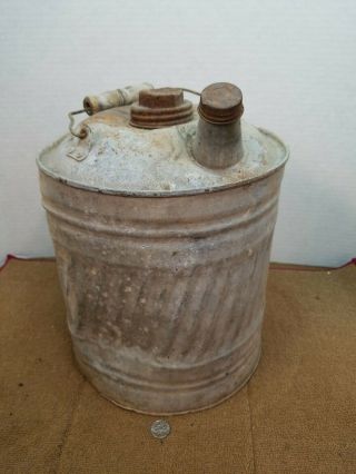Vintage Gas Can U & L Ware Kerosene Jug 5 Gallon Galvanize Metal Wood Handle
