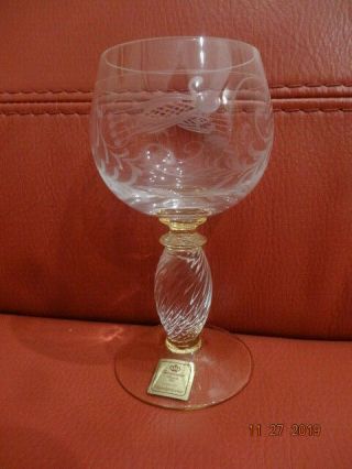 12 Vintage Theresienthal Amber/crystal Twisted Stem Etch Birds Wine Hock Goblets