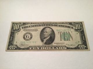 VINTAGE ten $10 DOLLAR 1934 - B CHICAGO FEDERAL RESERVE NOTE GREEN DOLLARS VINSON 2