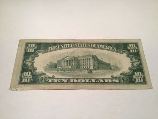 VINTAGE ten $10 DOLLAR 1934 - B CHICAGO FEDERAL RESERVE NOTE GREEN DOLLARS VINSON 3