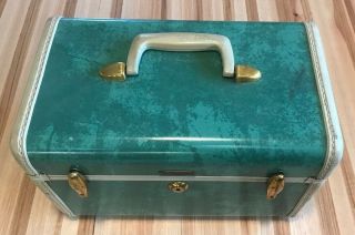 Vintage Samsonite Luggage Marble " Bermuda Green " Train Case 13 " X 8 " X 9 " W/key