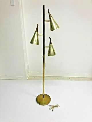 Vintage Gold Floor Lamp Mid Century Modern Danish Light Atomic Cone Pole 50s 60s