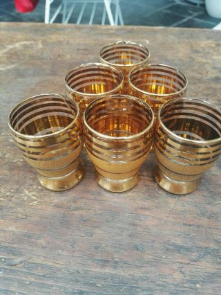 Vintage Shot Glasses,  Set Of 6,  Gold Trim