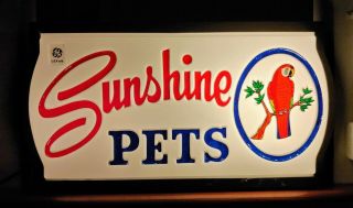 Vintage Antique Sunshine Pets Lighted Sign 50s Old Ge Store Display Rack Parrot