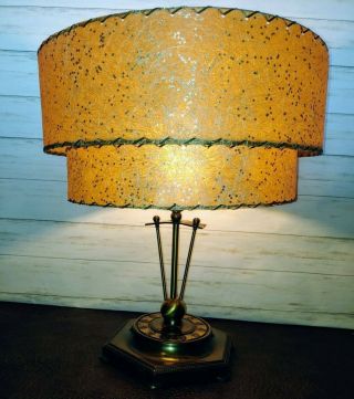 Vintage Mid - Century Modern Beige Fiberglass Lamp Shade 2 Tier Atomic Mcm 50s