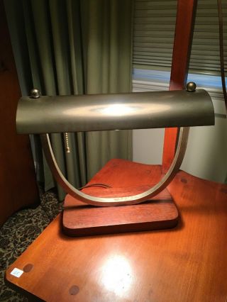 Vintage Mid - Century Brass & Wood Desk Lamp