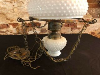 Vintage White Milk Glass Hobnail Hurricane Hanging Ceiling Lamp Light 3