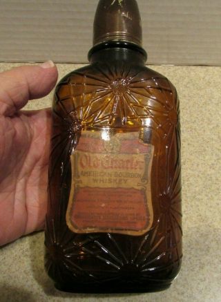 Vintage Old Charter Pint Whiskey Bottle - Cork Top - Metal Cup Cap