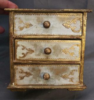 Old Vintage Italy Italian Florentine Painted Gold Gilt Wood Dresser Jewelry Box