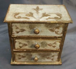 Old Vintage Italy Italian Florentine Painted Gold Gilt Wood Dresser Jewelry Box 2