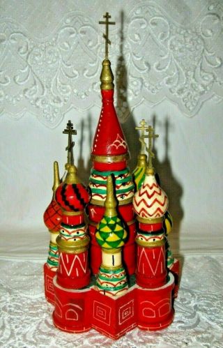 Vintage Russian Folk Art Church With Spiral Crosses Orthodox Catholic Handmade