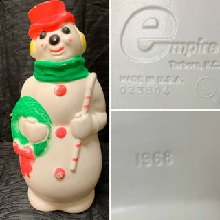 Vintage Christmas 1968 Empire Lighted 13 " Snowman Blow Mold Table Decoration