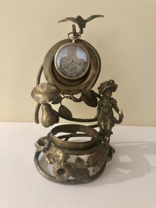 Antique Victorian Figural Woman Metal Pocket Watch Jeweler Holder Stand