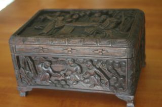 Vintage Hand Carved Trinket Jewelry Box Asian Chinese Wooden